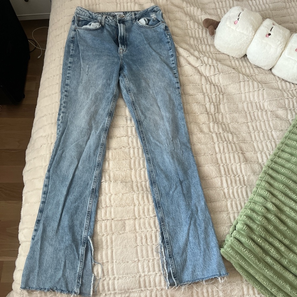 Zara Blue Flare Wide Leg Jeans